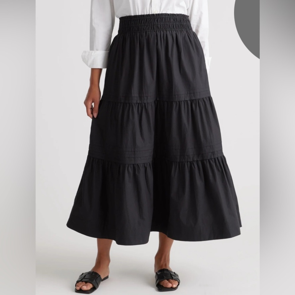 Quince Black 100% Organic Cotton Tiered Maxi Skirt